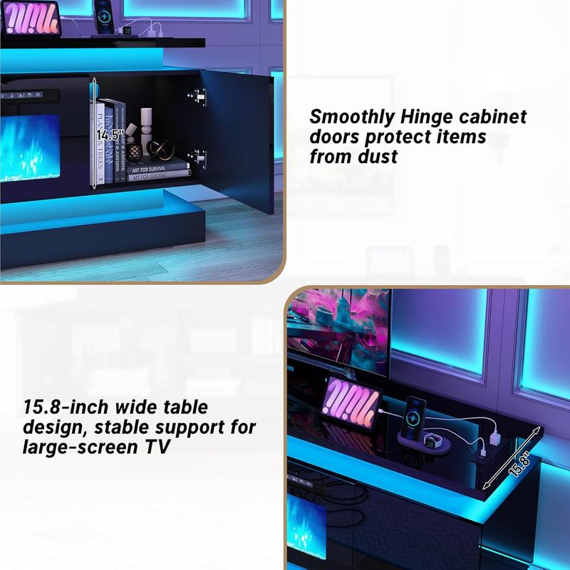 71in Fireplace TV Stands w/40 inch Fireplace Power Outlet for 85/80/75 Inch TV,High Glossy Modern TV Console Gaming Entertainment Center with 2 Storage Cabinets,Dual LED Lights,Black/White