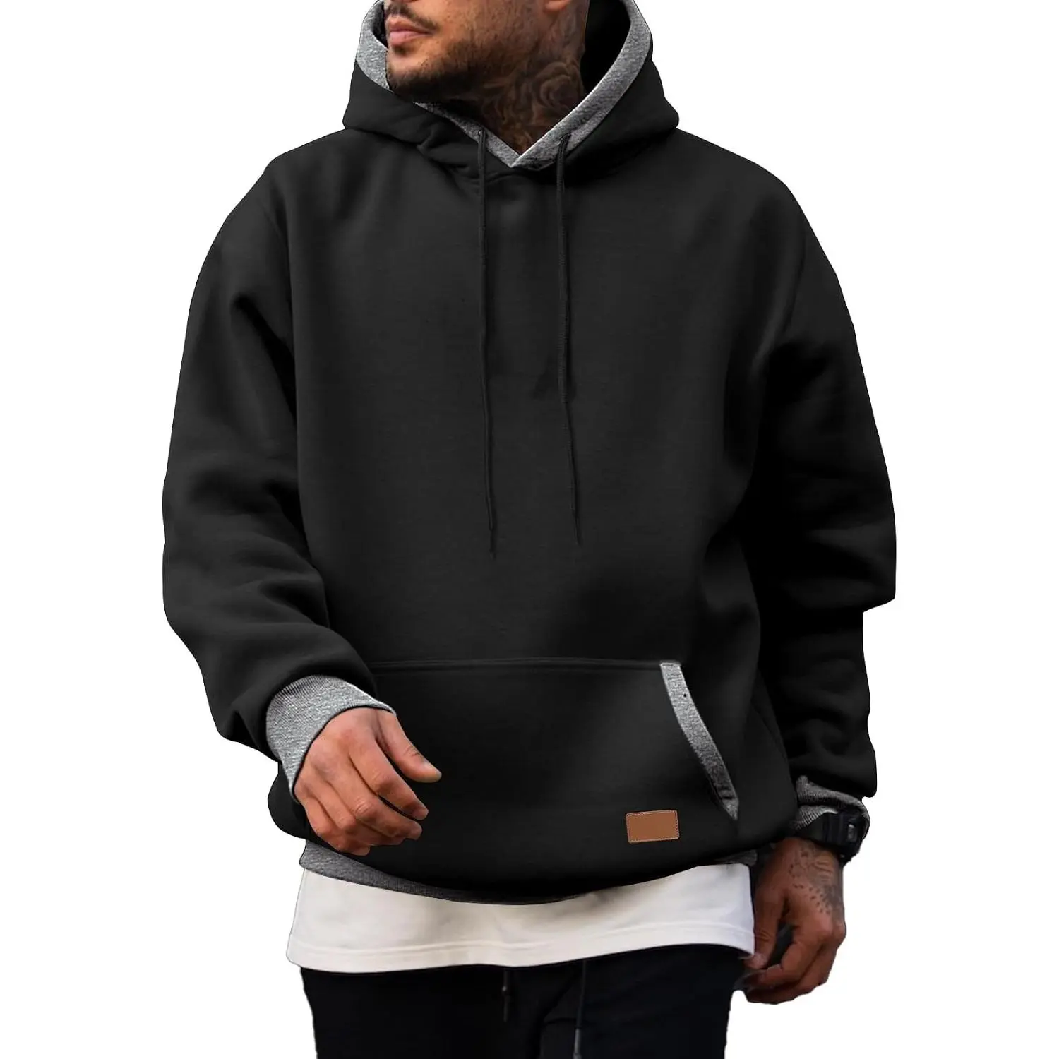Men's Cotton Fleece Pullover Hoodie with Kangaroo Pocket – Long Sleeve Drawstring Hooded Sweatshirt for Fall & WinterGift