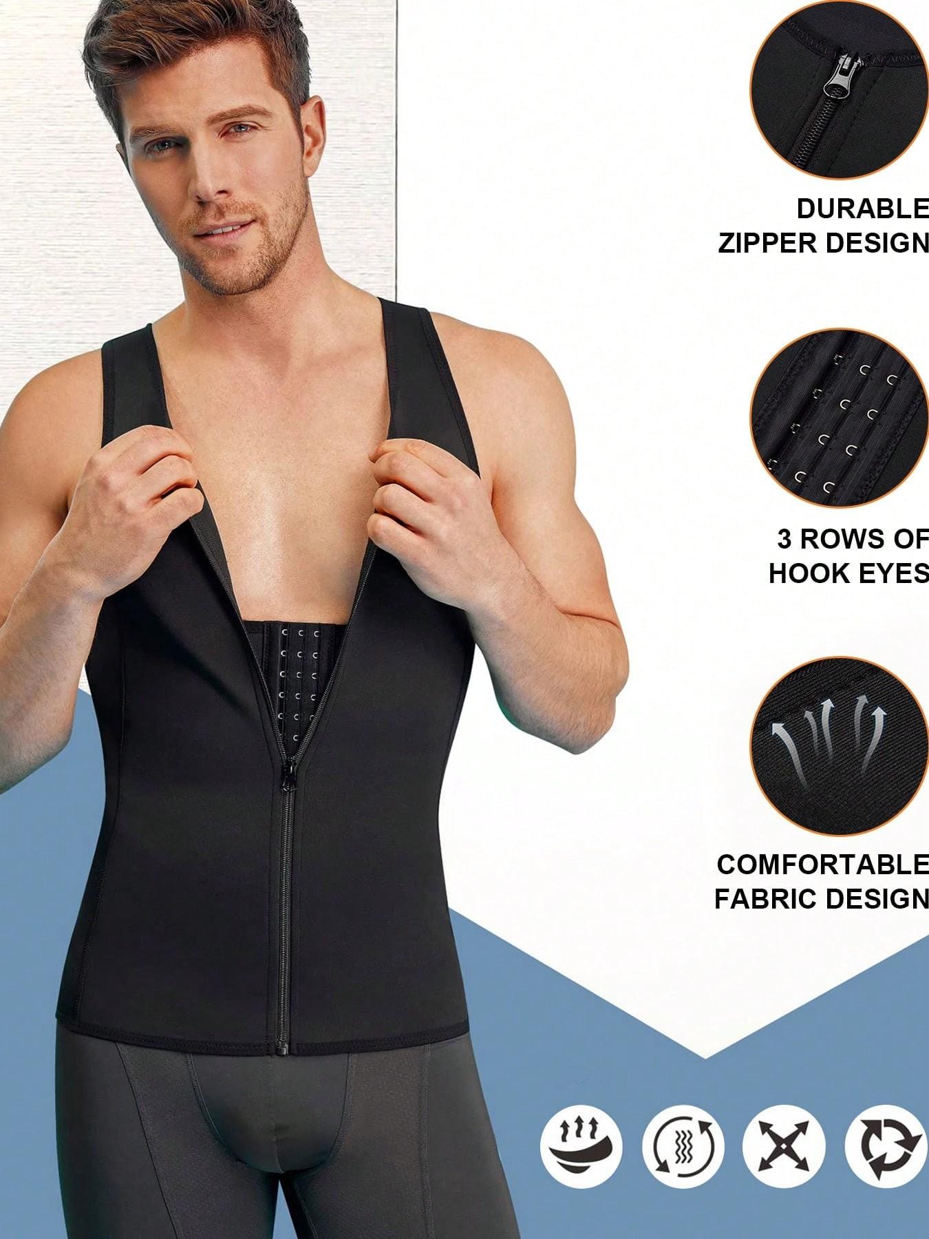 Men Shapewear Slimming Body Shaper Compression Shirt Tank Top With Zipper Underwear For Tummy Control