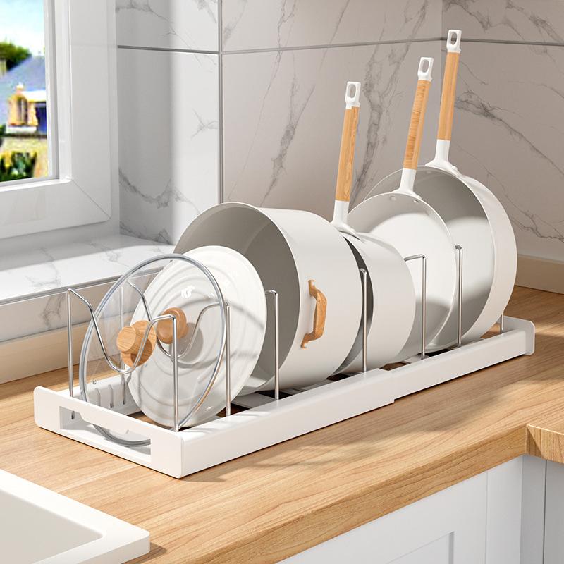 Pot Lid Organizer Rack - 7 Compartment Kitchen Utensils Holder, Single Unit Storage Organization for Cabinet & Countertop, Fits 7+ Pan Lids & Bakeware, Adjustable Kitchen Storage (White, Grey) Pot Lid Organizer Rack - 7 Compartment Kitchen Utensils Holder, Single Unit Storage Organization for Cabinet & Countertop, Fits 7+ Pan Lids & Bakeware, Adjustable Kitchen Storage (White, Grey)