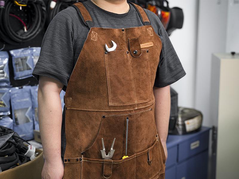 YESWELDER Heavy Duty Cowhide Leather Welding Apron | 41" Length Flame Retardant Apron with 6 Storage Pockets for Welders, Blacksmiths, Woodworkers