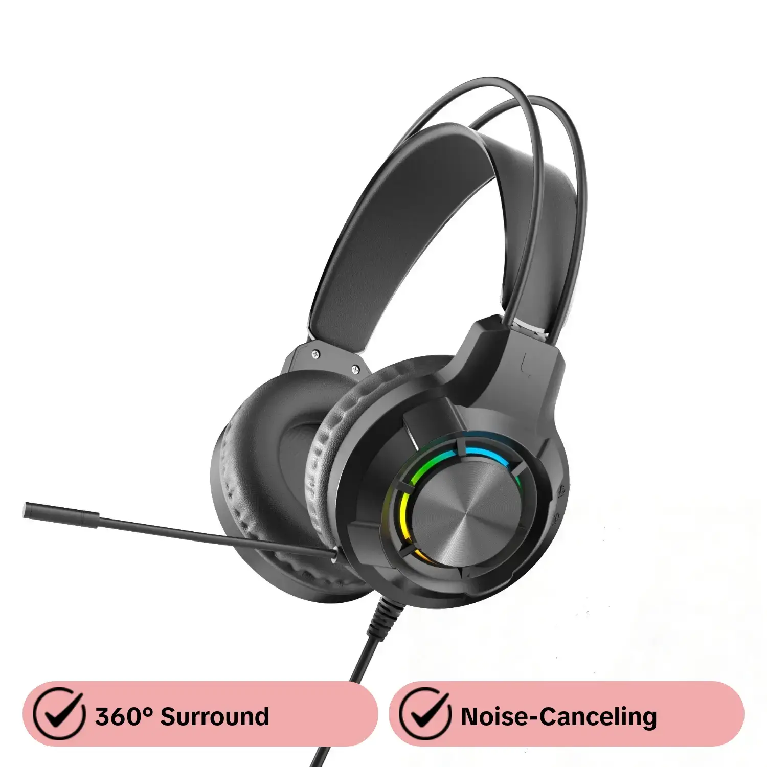 Gaming Headset Wired, 360° Surround Sound, Noise-Canceling , Compatible with PC, Console, Phone, Tablet, Clear Communication