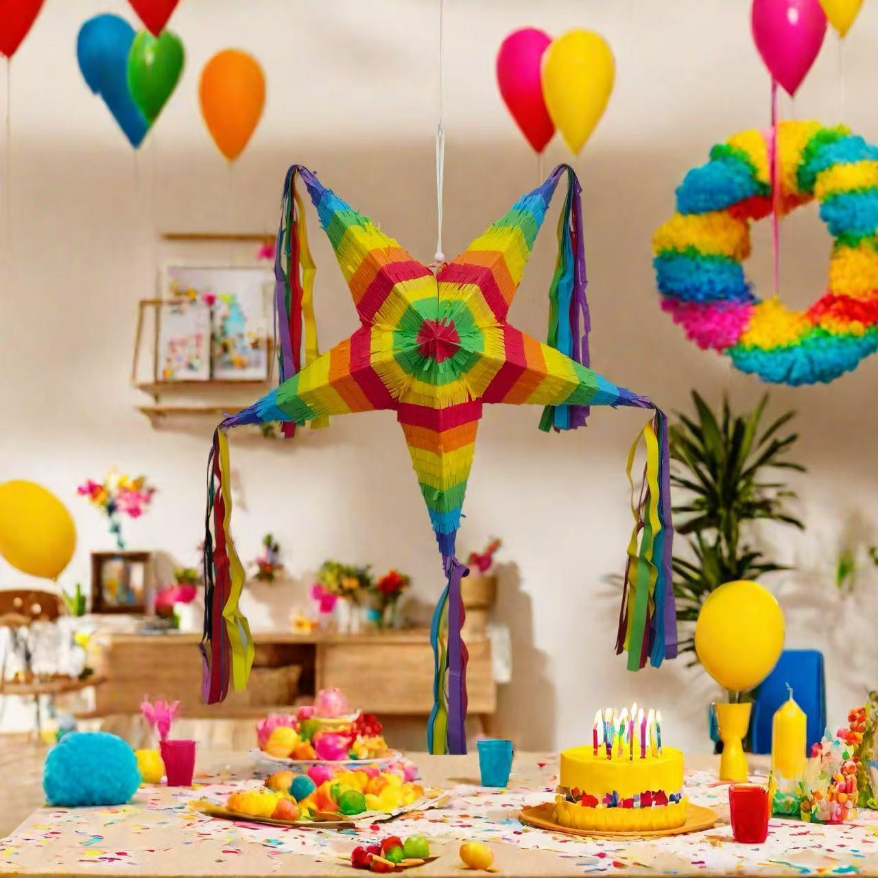 Foldable Pentagon Pinata Set, Colorful Party Decorations, Birthday & Festival Events, Team Building Activities, Outdoor Gatherings