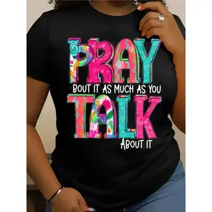 Pray More, Speak Less Graphic T-Shirt- Casual Crew Neck Short Sleeve Top, Ultra Soft Breathable Summer Style- Perfect Christian Religious Gift for Women, Moms, Friends