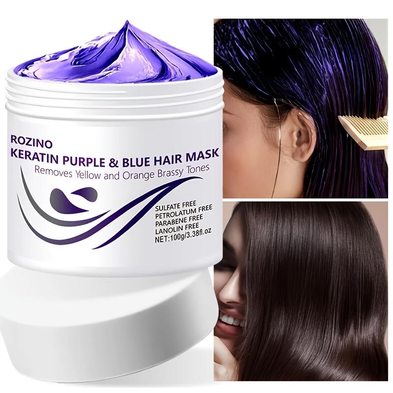 ROZINO Keratin Purple & Blue Hair Mask: Targeted Removal of Yellow and Orange Brassy Tones reusable extensions