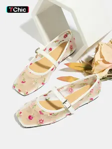 Women's Mary Jane Shoes Summer 2026, Breathable Mesh Low Heel Ballet Flats, Square Toe Casual Outdoor Dance Shoes
