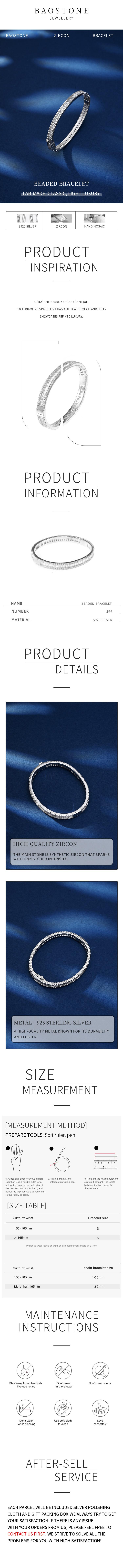 BAOSTONE Lab Created Artificial Gemstone 925 Silver Bracelet-Beaded-#S99