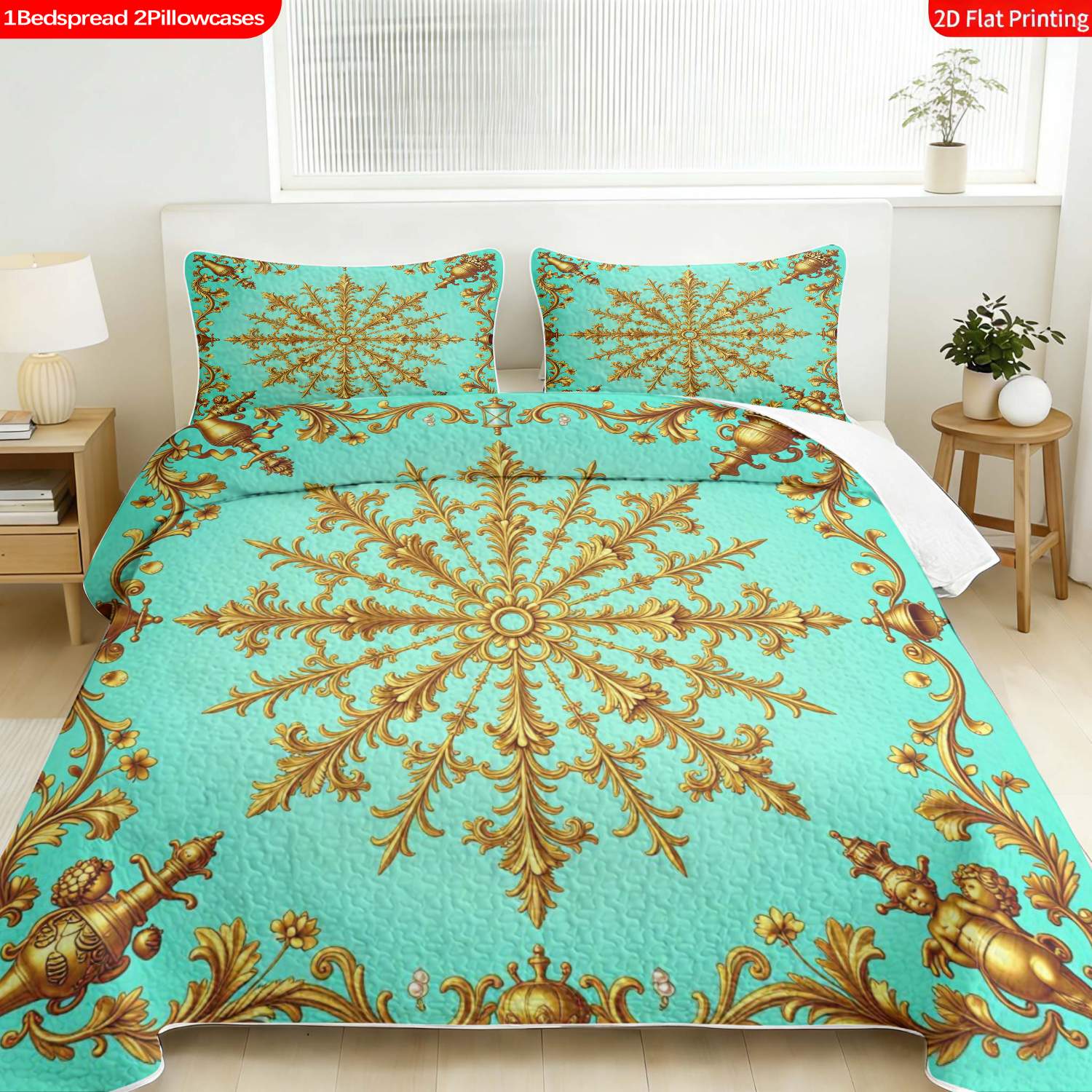3 pcs, 2D Flat Print Baroque Ornate Pattern Bedspread Set, Soft and Comfortable, Multiple Sizes Available, Suitable for Gifting and Daily Use, Ideal for Creating a Cozy Home Atmosphere(1 bedspread , 2 pillowcases)