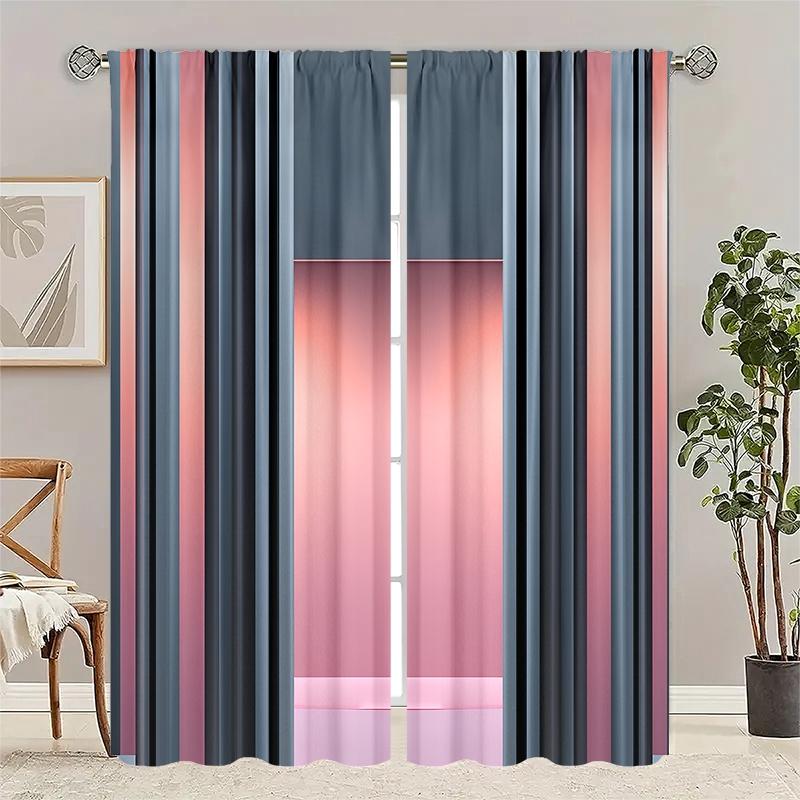 2 pieces of Mordani color-matching geometric patchwork printed curtains, made of polyester with semi-transparent texture, machine washable, suitable for bedrooms, living rooms and home decoration curtains.