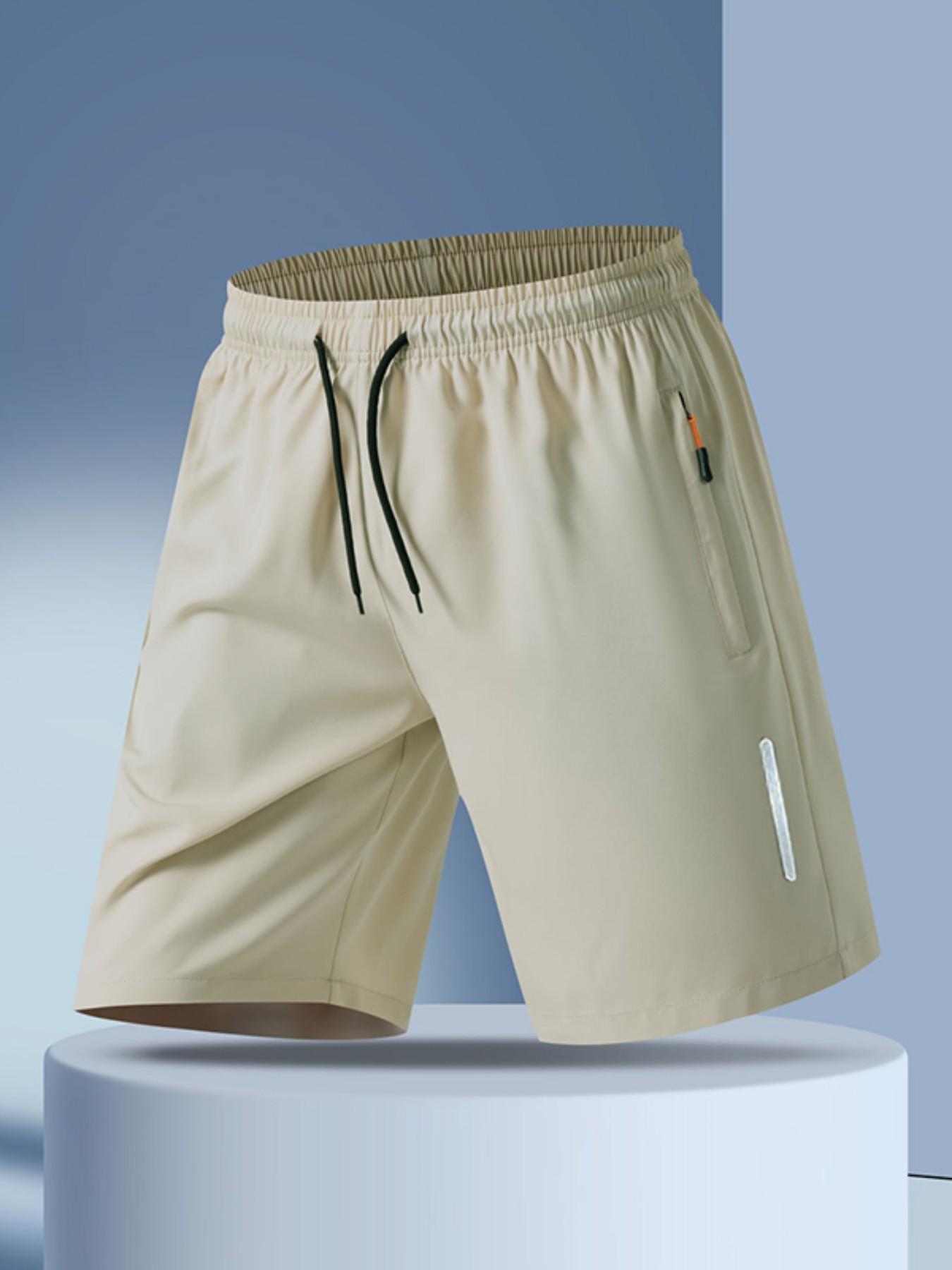 5-piece Men's Solid Drawstring Pocket Shorts, Casual Loose-Fitting Beach Vacation Wear, Breathable Summer Sports Pants, Daily Wear