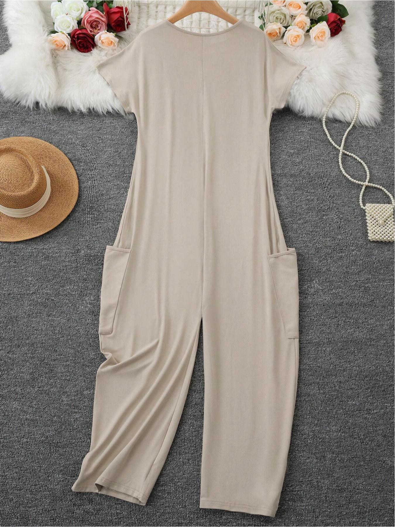 1/2/3 pcs Oversized Women's Harem Jumpsuit, Bohemian Style One-Piece Romper with Side Pockets, Casual Fashion for All-season 2026