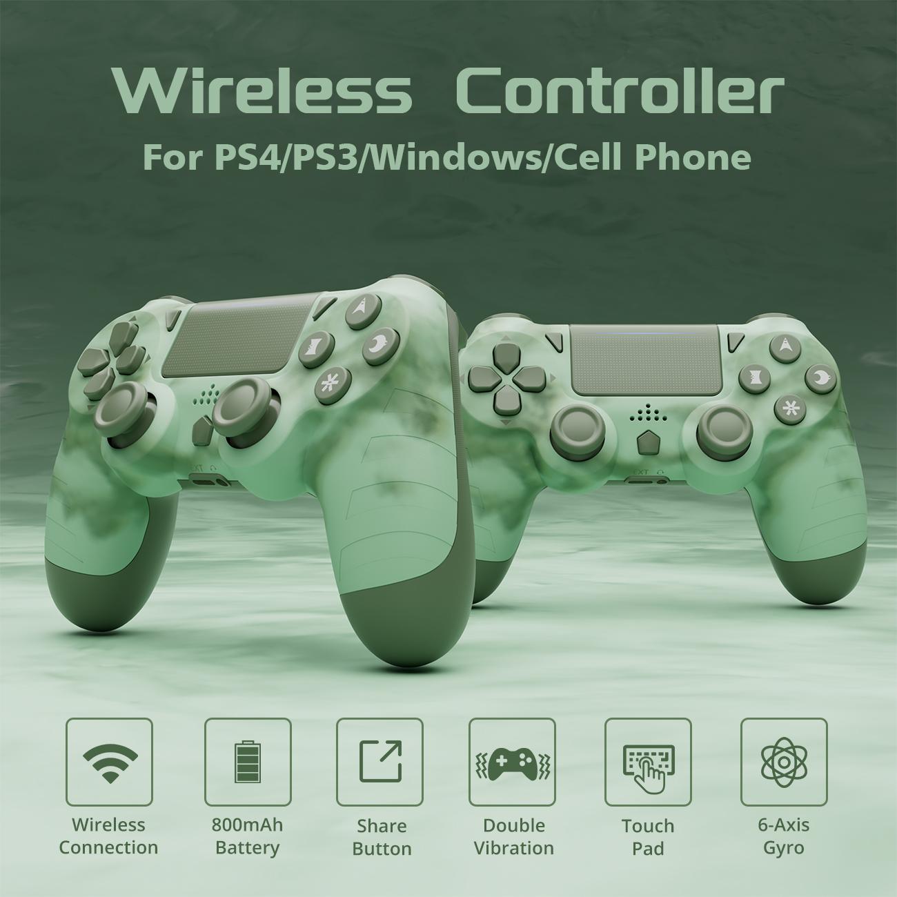 ISHAKO Wireless Game Controller for PS4/PS3/PC/Android/iOS, With Double Vibration, motion sensing, touchpad, speaker, gamepad, PS414 Green