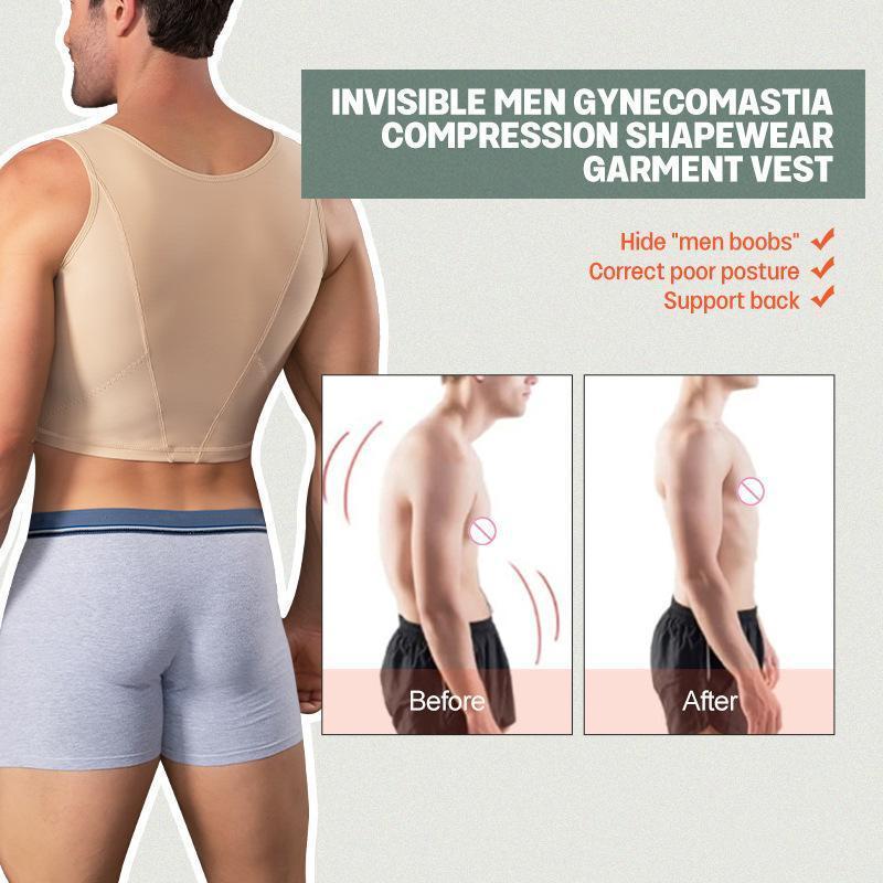 Men's Shapewear Recovery Corset - Menswear Slim Fit Multi-Size Underwear Vest with 3-Row Buckle, Chest Compression, Back Sculpting for Post-Operation Use