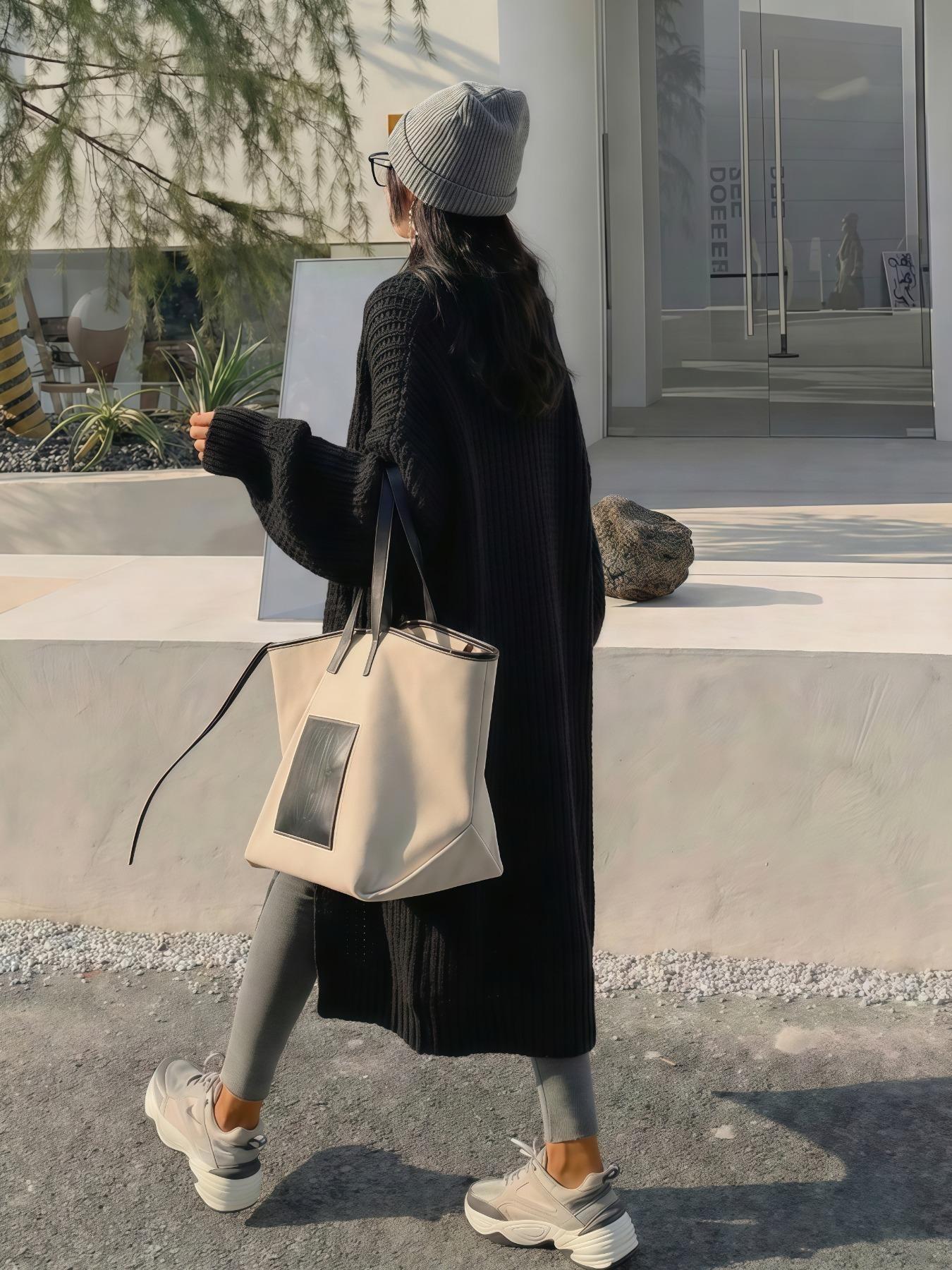 Women's Oversized Y2K Long Sleeve Cardigan, Ribbed Knit Fabric with Pockets, Loose Fit, Long Style, Perfect for Spring Fall Winter, Casual Layering