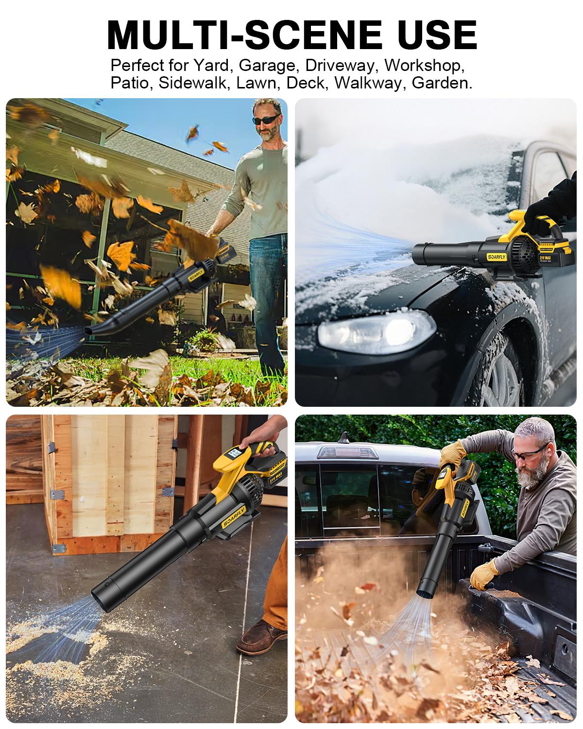 SOARFLY Cordless Leaf Blower, 650CFM/130MPH & 3 Speed Levels, with 2 × 4.0Ah Battery and Fast Charger, For Yard, Blowing Leaves, Dust, Garage, Snow