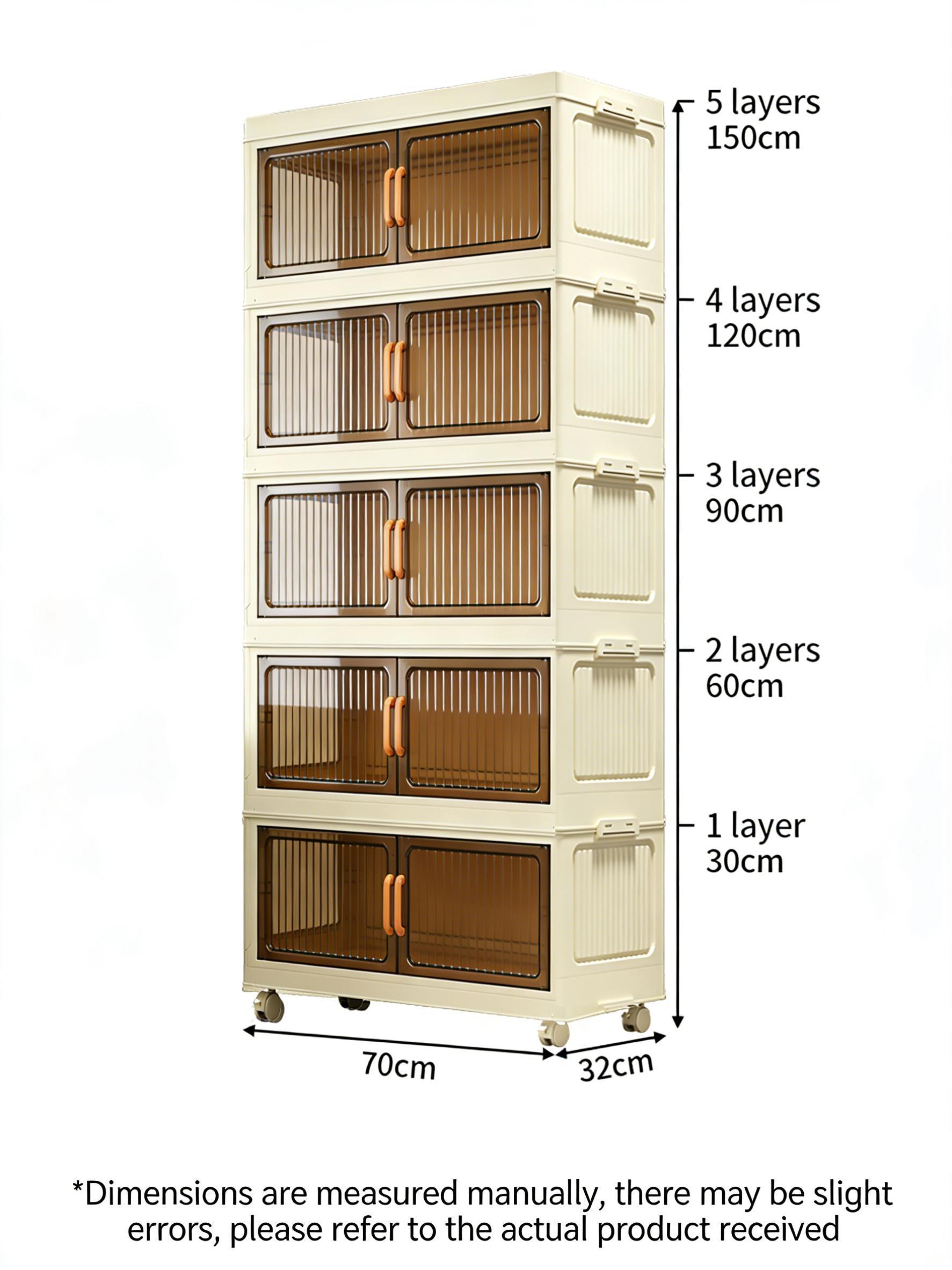 Folding 5 Tier Plastic Storage Bins with Wheels - Stackable Collapsible Storage Containers & Organizers for Daily Use