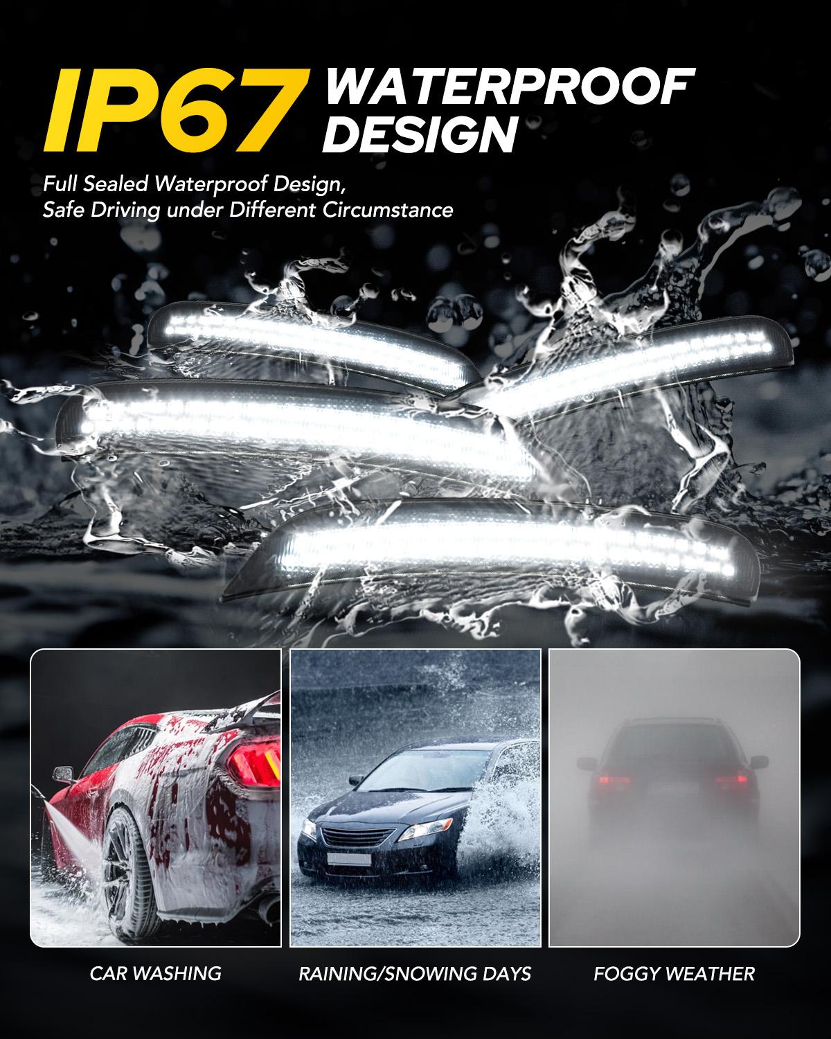 AUTOONE LED Side Marker Lights White for Dodge Charger 2015-2023, Smoked Lens Front & Rear Bumper Lights, High Brightness, IP67 Waterproof, Easy Install, OEM Compatible, 4PCS