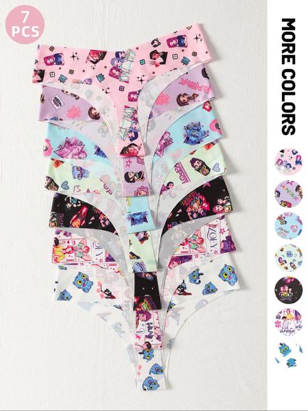 K-Pop Demon Hunter, Women's Breathable V-Back Ice Silk Panties, Fitted Casual Underwear for All Seasons, Extra Thin Comfortable Ladies Lingerie Set, Soft Breathable Knicker