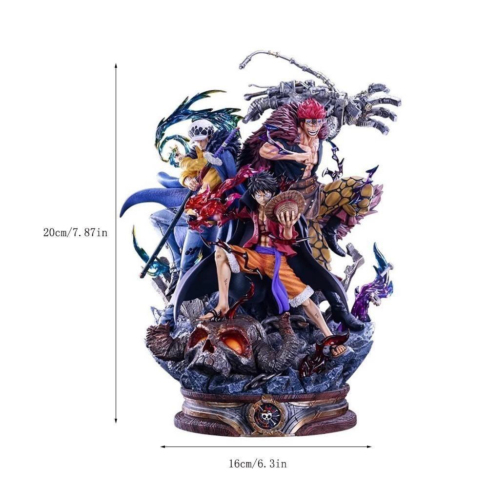 One Piece Supernova Trio Figure, Luffy / Law / Kid Three Captains Statue，Onigashima Captains Collectible Statue, With Special Effects Base，Three Captains Anime Figure, Collectible Set for Fans & Display，With Skull Base and Full Aura Details