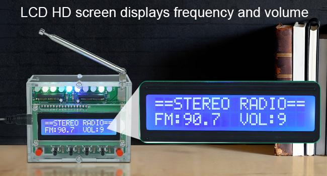 FM Radio Kit, Soldering Projects Radio with LED Flashing Lights FM 87-108MHz Soldering Practice Kit DIY Radio Kit LCD1602 Display for Learning Teaching STEM Education