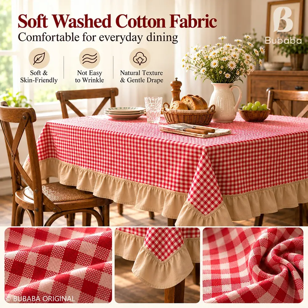 Plaid Ruffled Tablecloth, American Vintage Country Style, Rectangular Dining Table Cover, 4 Sizes Available, Kitchen Restaurant Home Decor