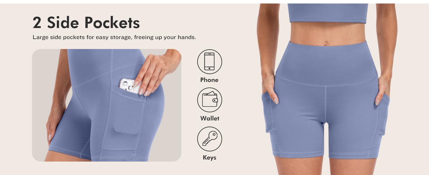 6 Packs Womens Biker Shorts with Pocket, 5 Inch High Waisted Tummy Control Spandex Yoga Workout Shorts