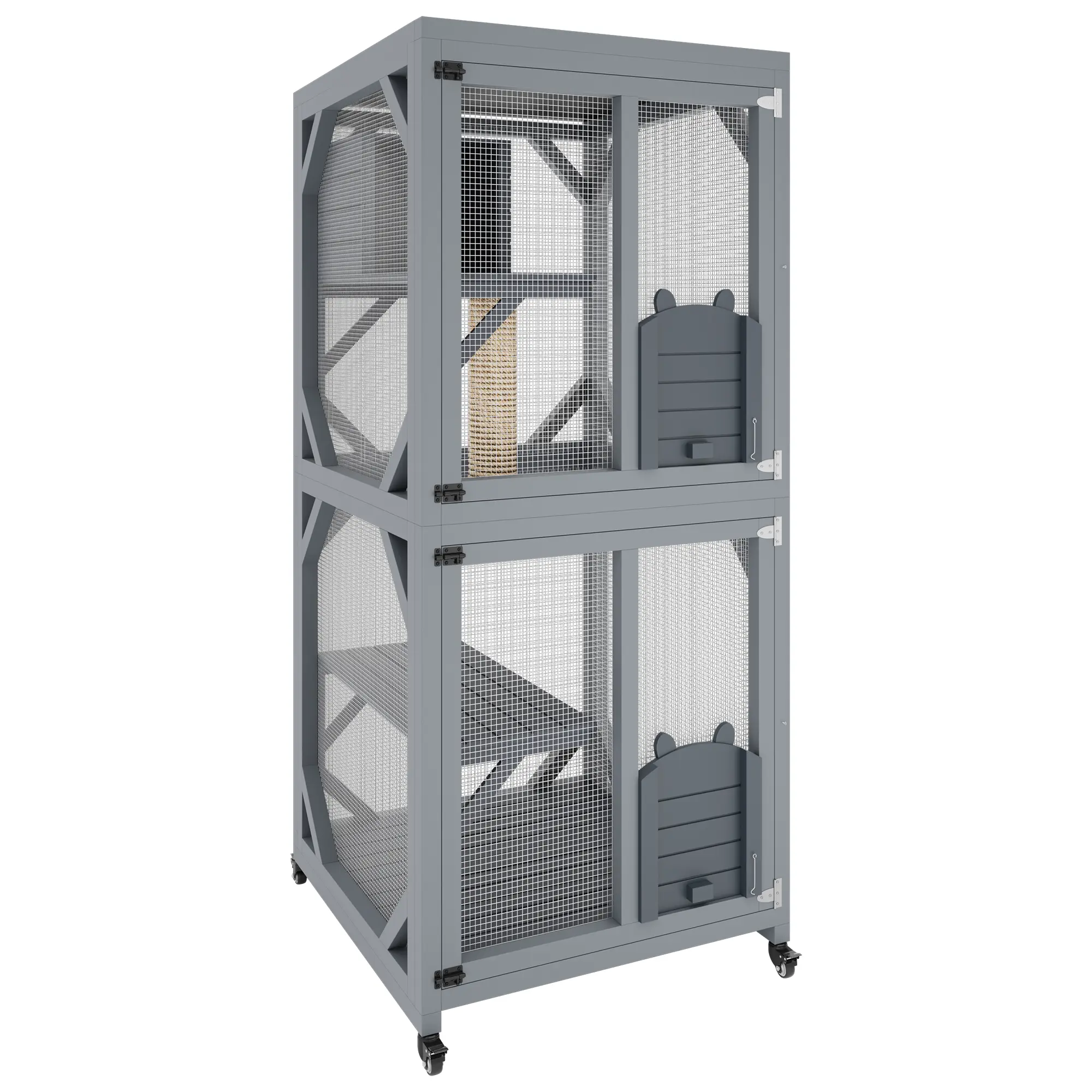 68'' Window Catio Outdoor Cat Enclosure On Wheels, Large Cats Kitty House With Waterproof Roof, Cat Playpen Outside Cattery With Platforms, Resting Box and Scratching Post