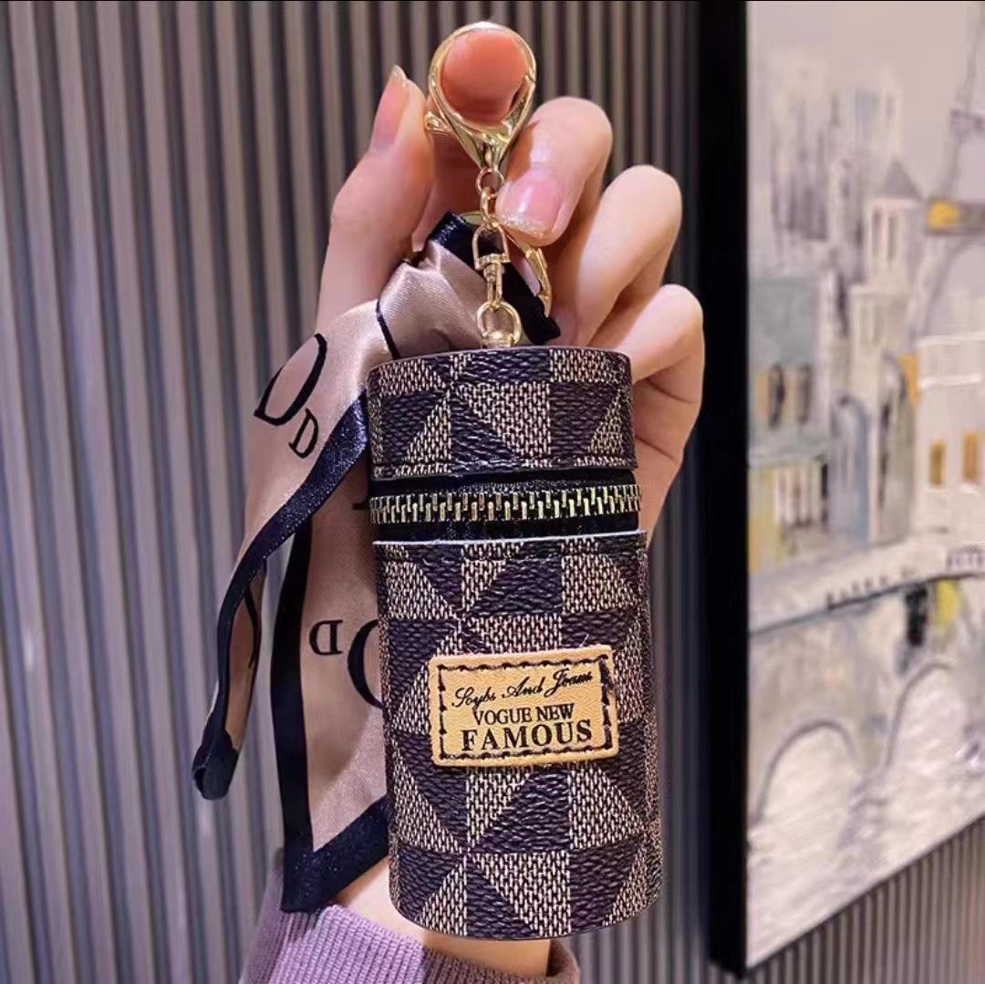 New Leather Luxury Jewelry Bucket Lipstick Bag Keychain Exquisite Personality Storage Bag Pendant Accessories Key Ring Gift