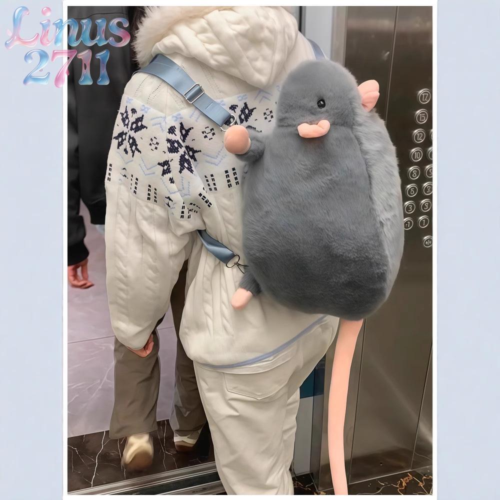 Kawaii Animal Shape Kids Backpack for Girls - Soft Furry Mini Plush Mouse Bag with Adjustable Strap, Crossbody/Shoulder Purse for Daily Use, Fun Gift (Sports & Outdoor Accessory)