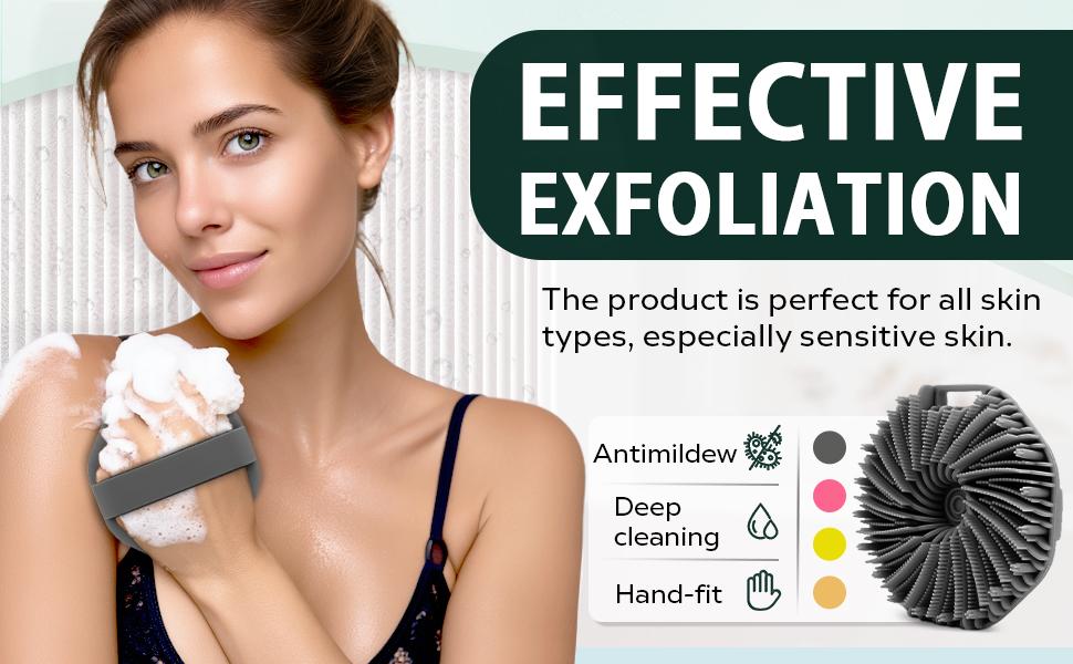 Body Scrubber, Antimicrobial Silicone, Exfoliating for Sensitive Skin,Bath & Shower Body Brush, Shower Accessories，Soft Silicone Body Scrubber Shower Brush