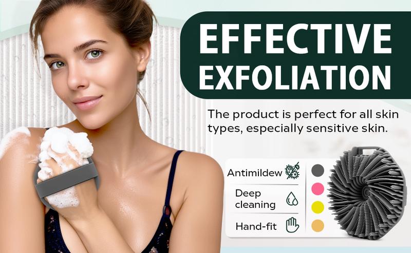 Body Scrubber, Antimicrobial Silicone, Exfoliating for Sensitive Skin,Bath & Shower Body Brush, Shower Accessories，Soft Silicone Body Scrubber Shower Brush