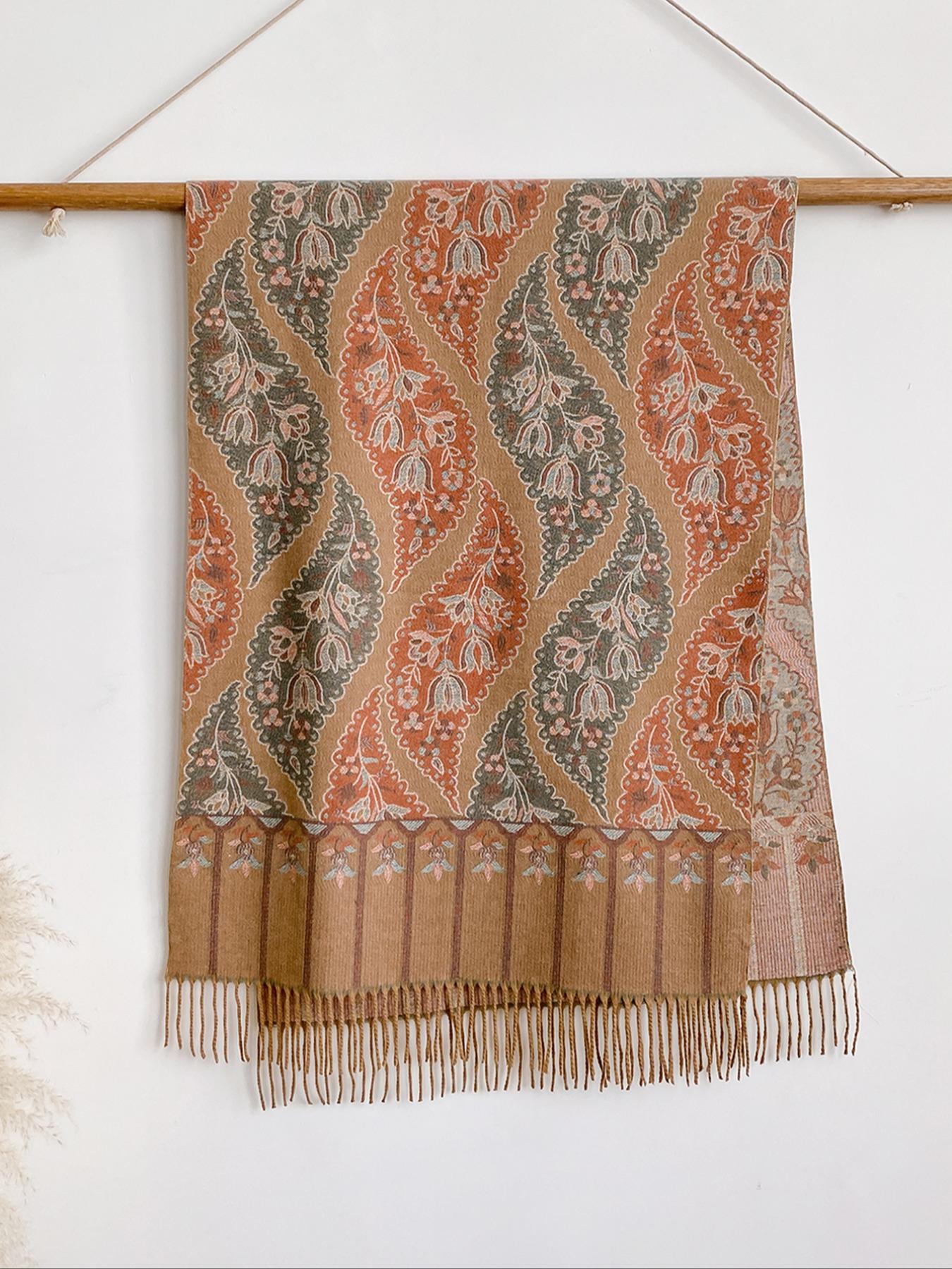 Cozy Ethnic Print Boho Style Scarf for Fall & Winter, Soft Woven Shawl for Men Women Daily Wear, Casual Fashion Accessory