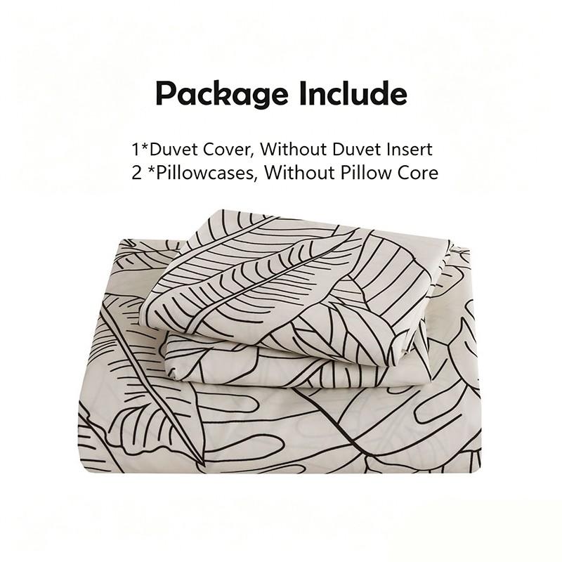 3-Piece Minimalist Line Tropical Leaf Printed Bedding Set, 1 Duvet Cover (No Insert) + 2 Pillowcases (No Insert), Soft Fabric with Easy Removable Zipper, Elegant Bedroom Decor, Spring & Summer New Duvet Cover