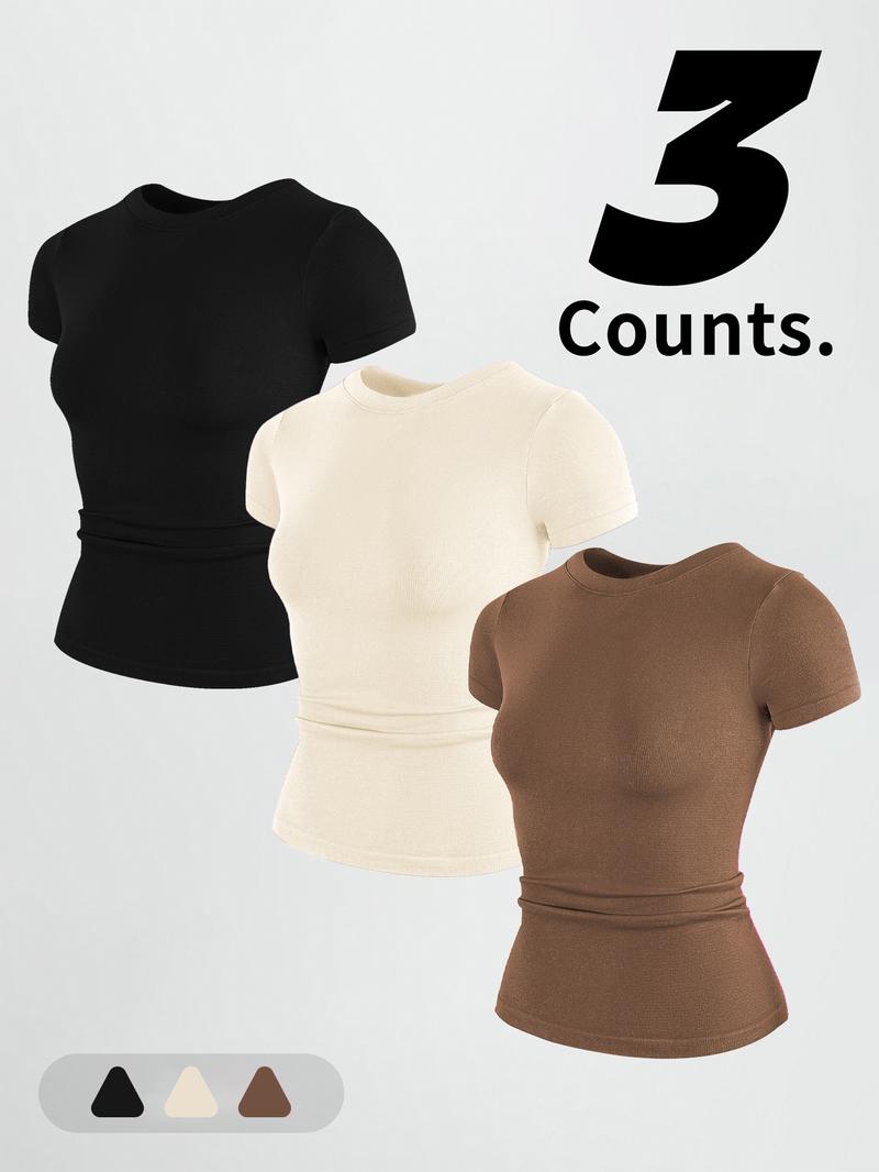 Women's Solid Color Sports Tee, Breathable Quick Drying Crew Neck T-Shirt, Ladies Sportswear for Gym Workout Running, Athletic Top