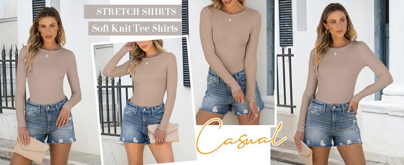 ANRABESS Women Long Sleeve Crewneck Rib Knit Slim Fit Shirts Basic Tee Tops 2025 Casual T-Shirt Going Out Workout Outfits Womenswear Knitwear