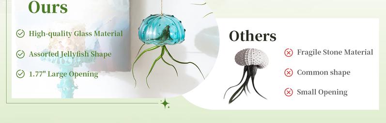 Hanging Air Plant Holder: 3Pcs Glass Jellyfish Air Plant Hanger with Jute Ropes for Tillandsia Succulent Houseplants