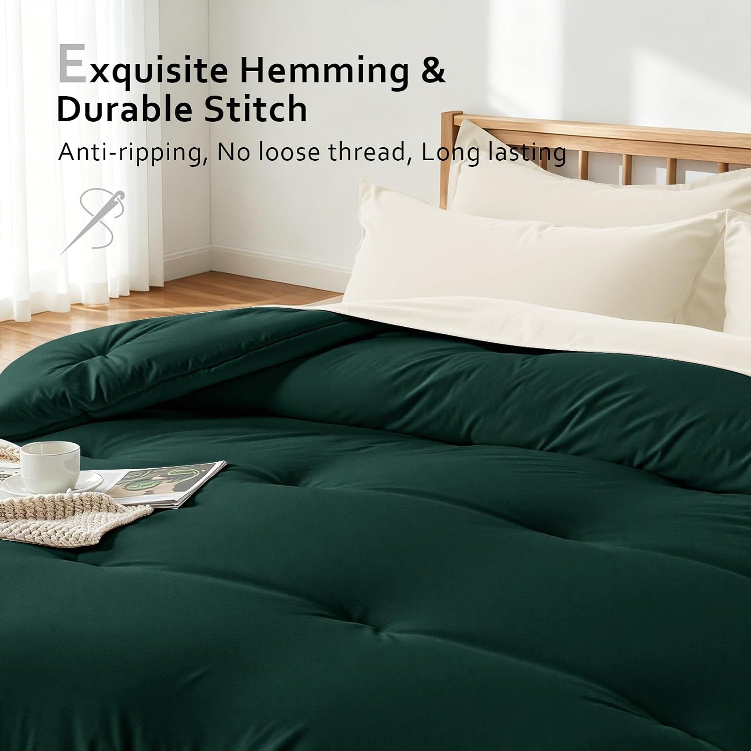 Comforters  Size,   Quilted Bed Comforter, Ultra-Soft Down Alternative Duvet Insert with 4 Tabs, Lightweight Bedding Blanket - Machine Washable,  Green