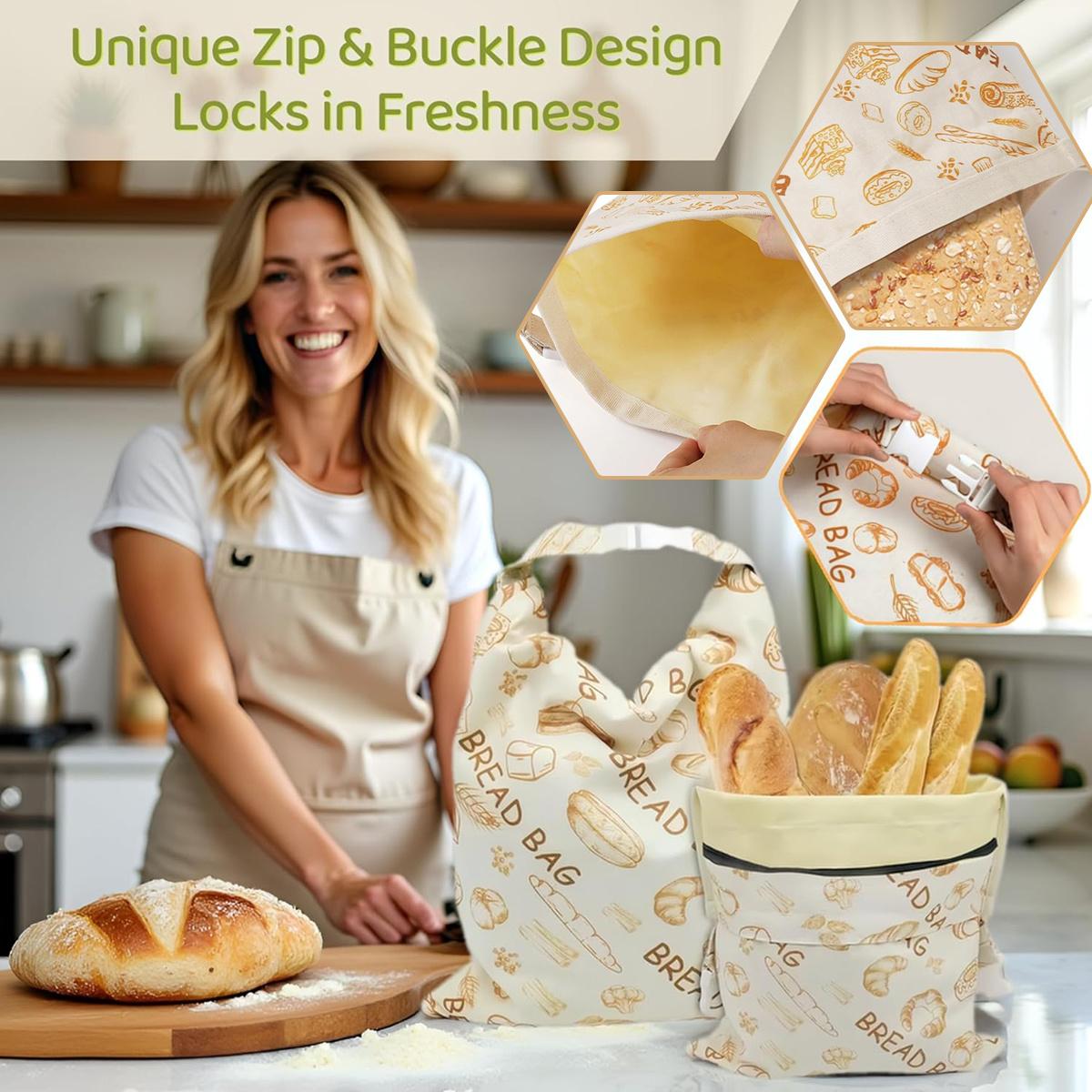 Reusable Beeswax Bread Bags - Large 17x13 Inch for Sourdough & Homemade Bread Storage, Beeswax Preservation, Food Storage Bags, Snack Bags, Heavy Duty Food Bags for Travel, Easy to Clean & Daily Use, Washable, Ideal for Home Baking