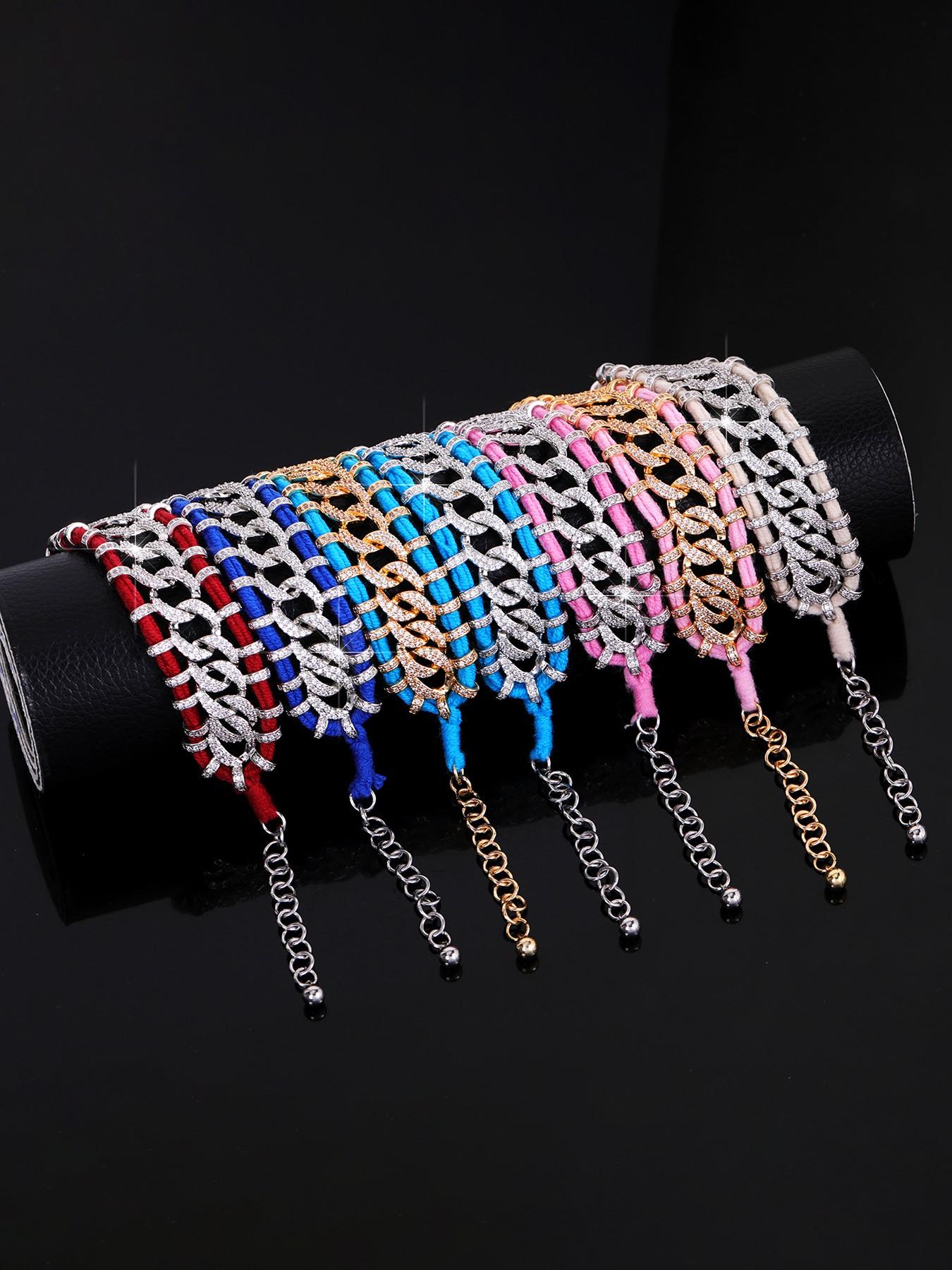 Luxury Vintage Full-Diamond Wool Braided Bracelet | Niche High-End Colorful Crystal Design | Exotic Jewelry | Perfect for Stylish Sister Matching & Street Looks