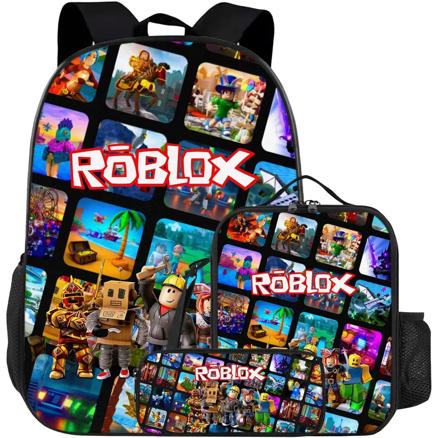 Unisex Preppy Rugged Waterproof Fabric 3PCS Game Backpack Set - 17.3in Casual Gaming Shoulder Bag with Zipper, Adjustable Strap, Unified Look, Backpacks for School Daily Small Item Storage