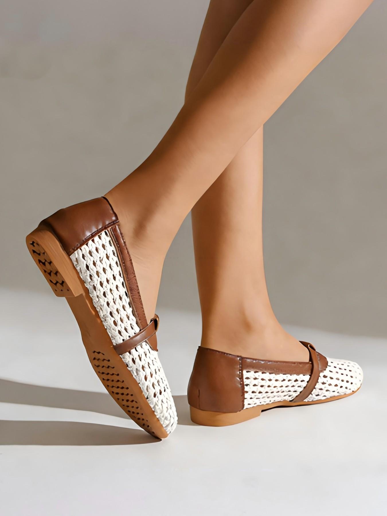 Women's Hollow Out Braided Flat Shoes, Breathable Synthetic Leather Loafers, Summer Casual Slip-On Flats, Comfortable and Stylish Footwear