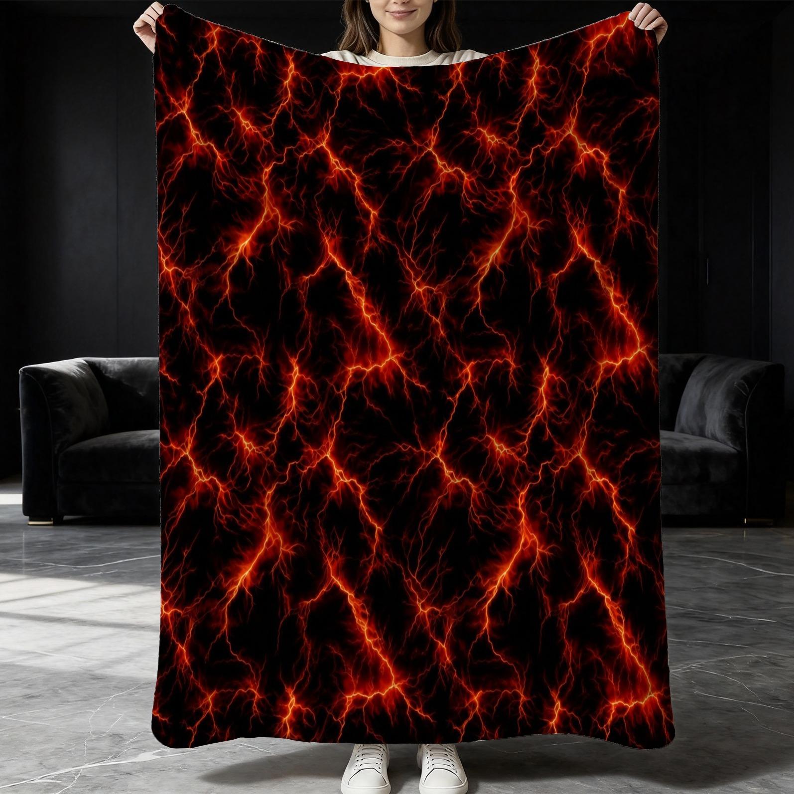 Purple Lightning Flannel Blanket, Single-Side Printed, Cool & Trendy Neon Style, Soft & Skin-Friendly, Multi-Use Throw for Sofa, Bed, Camping & Travel, All-Season, Perfect Gift Option