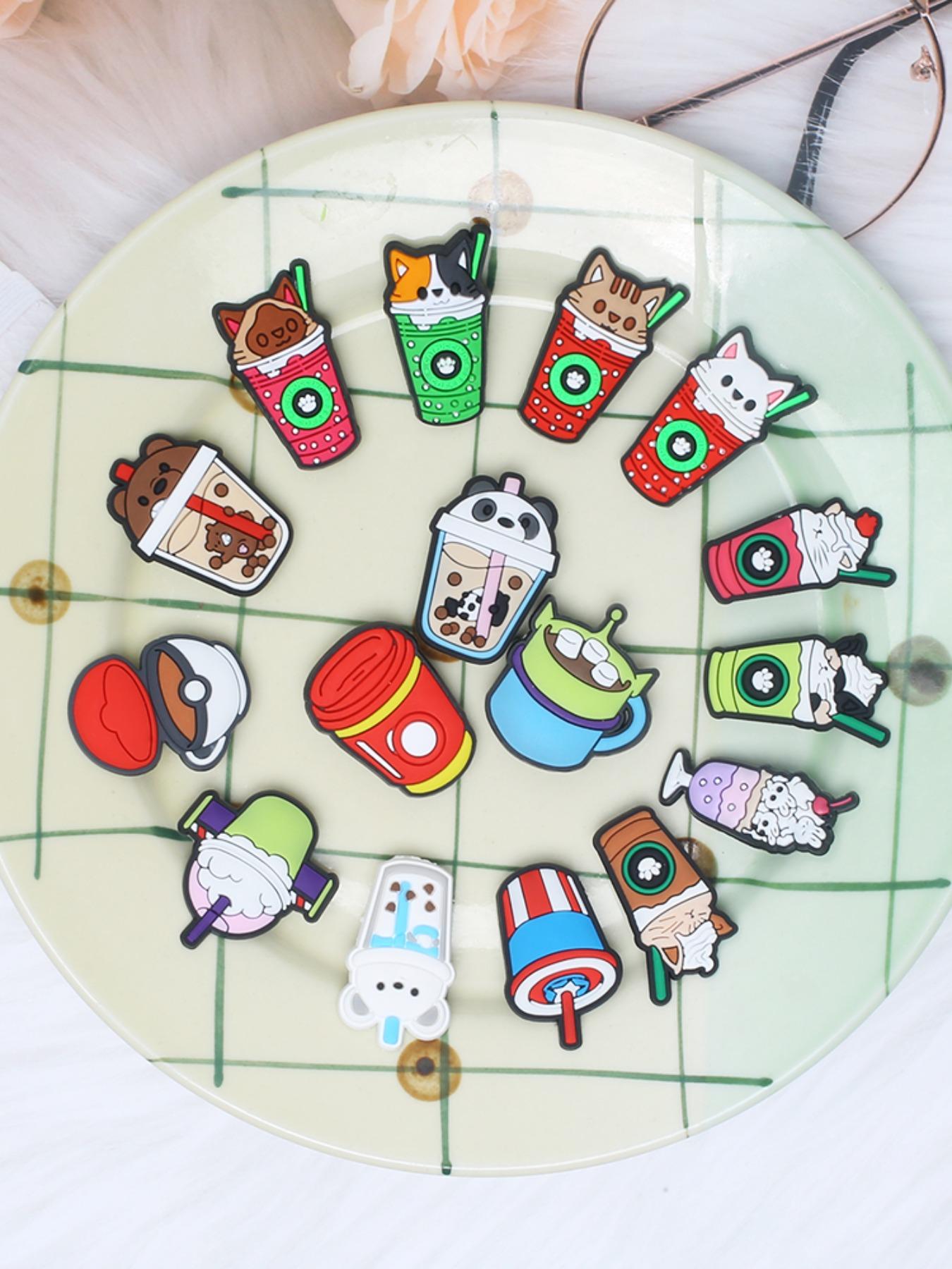 28/50/100pcs Cute Milk Tea Drink Coffee Series Shoe Charms, DIY Shoe Boot Decoration Accessories, Wristband Book Bag Decorations, All Seasons Party Style, Footwear