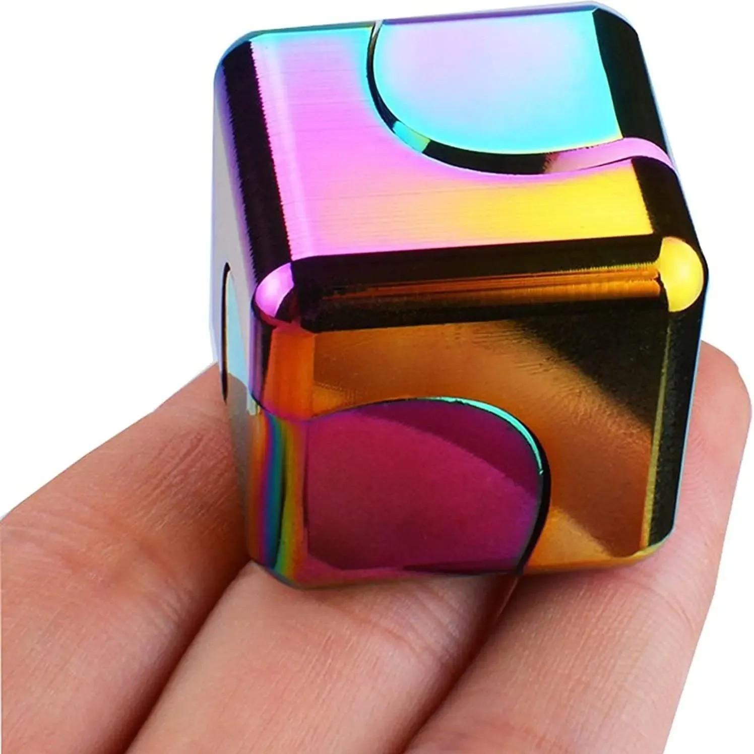 Alloy Rotating Rubik's Cube Fidget Spinner, Multi-Color Blocks Design, Smooth Spin, Stress Relief, Focus Improvement, Office Study Relaxation