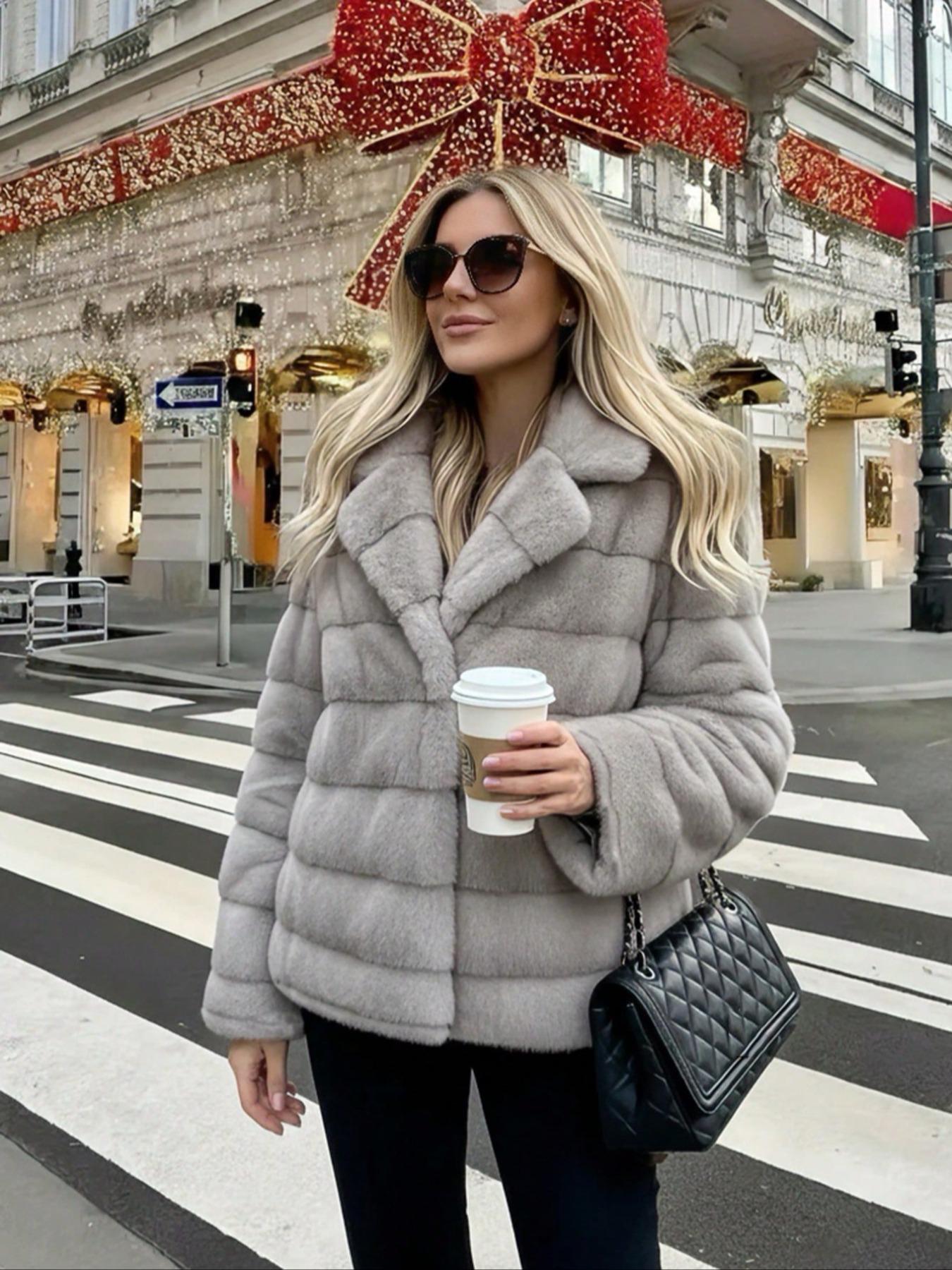 Women's Winter New Soft Faux Fur Jacket Coat, Elegant Vintage Loose Long Sleeve Stand Collar, Daily Fashion Outerwear