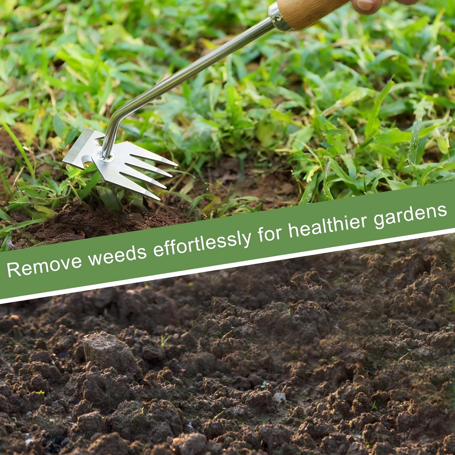 Long Handle Weeder Tool with Leverage Action - Pull Weeds Roots and All, Standing Up! Durable Stainless Steel with Anti-Slip Grip. Ergonomic Gardening Hand Tool for Easy Weed Removal.