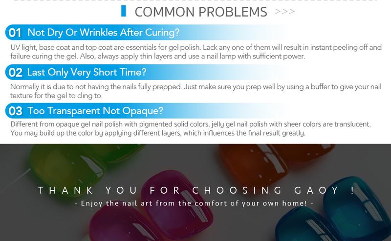 GAOY Coloured Glass Jelly Gel Nail Polish Set, 6 Transparent Colors Sheer Neon Green Pink Soak Off UV Light Cure Gel Polish Kit for Salon and Nail Art DIY at Home