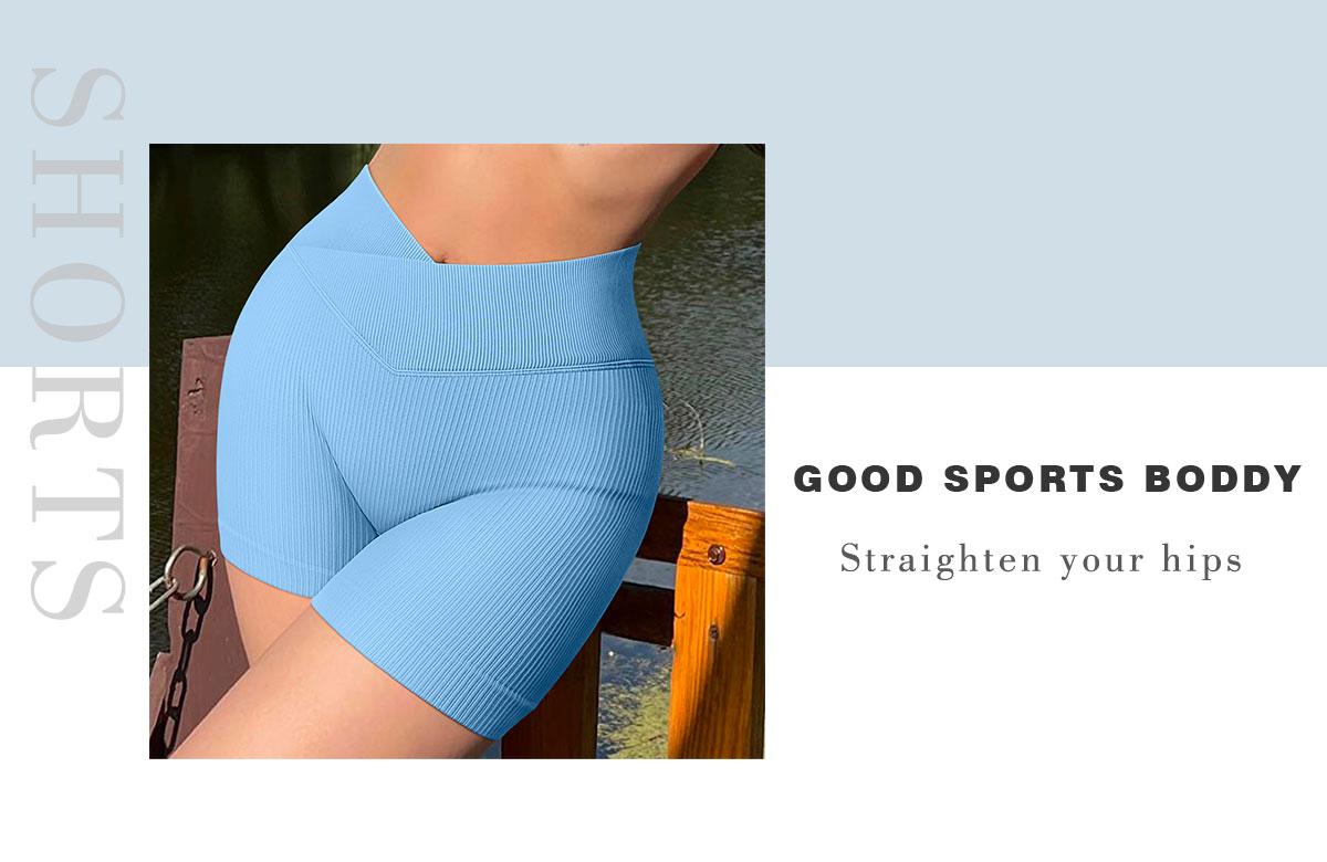 OYV Women's High Waisted Crossover Yoga Shorts Seamless Ribbed Knit Snug Fit Exercise Shorts for Athletic Wear