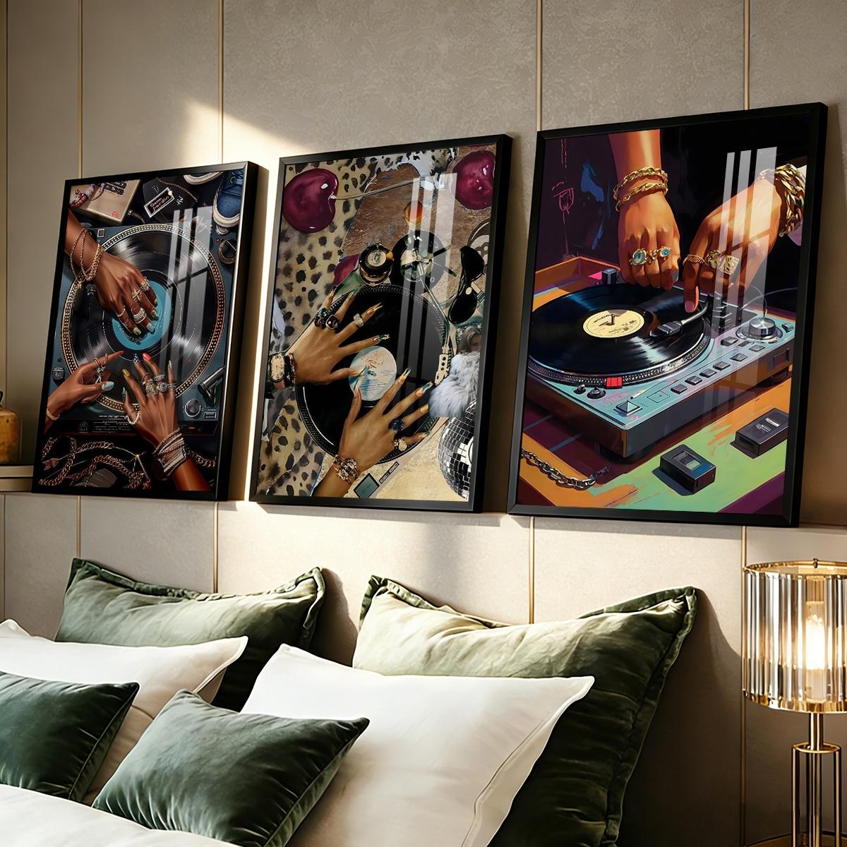 3 Counts Aluminum Alloy Framed Painting, Stylish DJ Vinyl Record Player Art Picture, Home Decoration For Living Room, Bedroom, Office, Restaurant, Hallway Wall Decor, Odorless Print Artwork, Luxury Perfect Gift For Friends And Family
