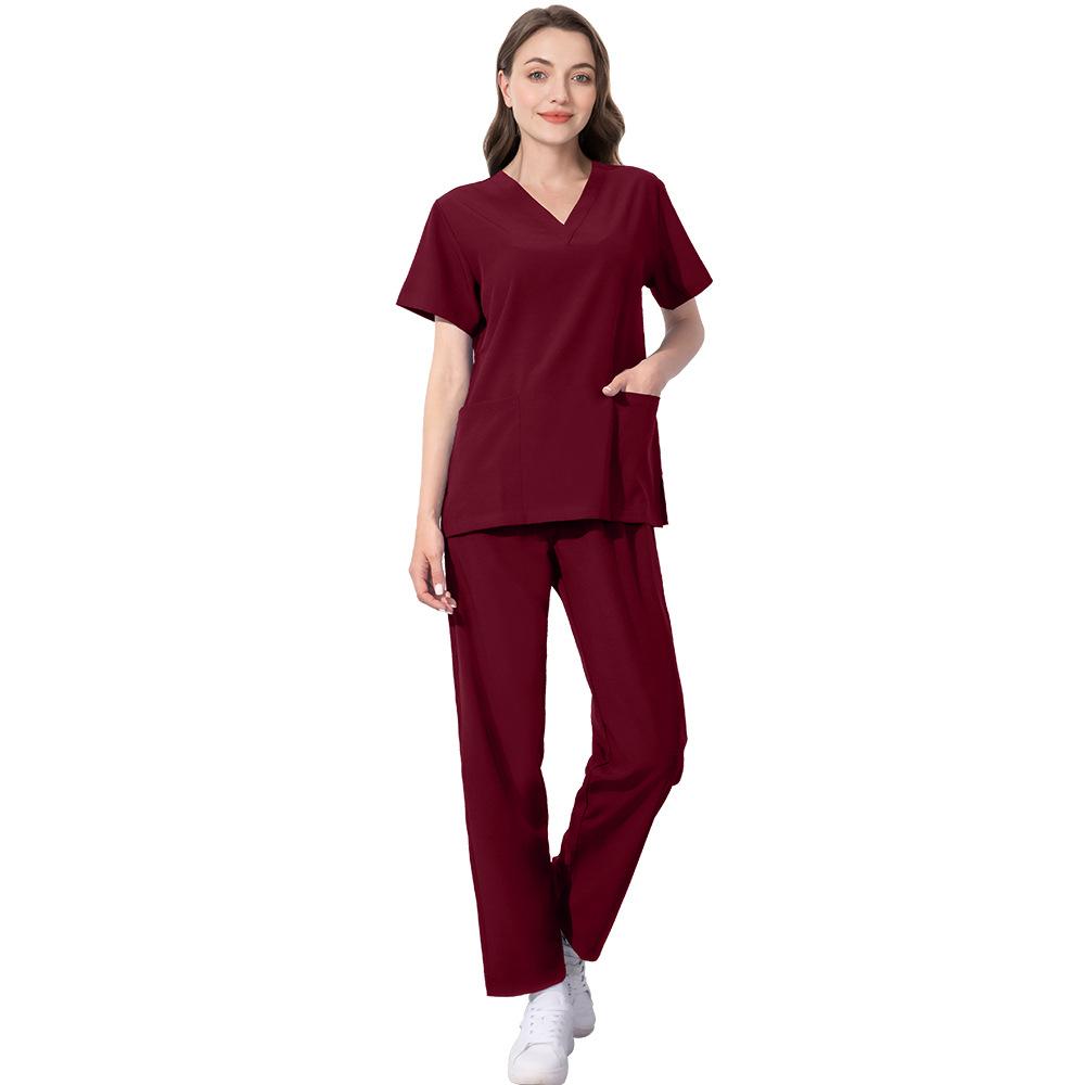 Elastic Quick-Dry V-Neck Two-Piece Scrub Hospital Nurse Uniform Set Beauty Salon Workwear and Operating Outfit Elastic and Slim-Fitting Quick-Dry and Breathable Suitable for Daily Wear in Hospitals Beauty Salons and Operating Rooms